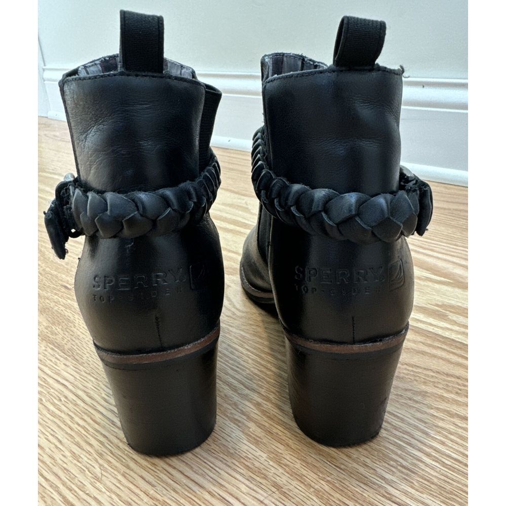 Sperry Liberty Chelsea Boots Leather Braided Strap Booties Black Size 8.5 M - Picture 6 of 15